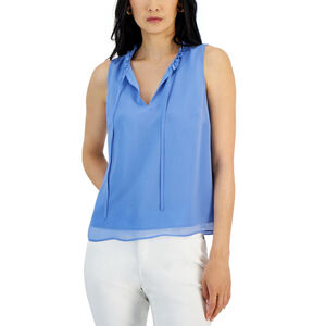 INC International Concepts Women's XL Blue Crinkle Chiffon Sleeveless Blouse NWT